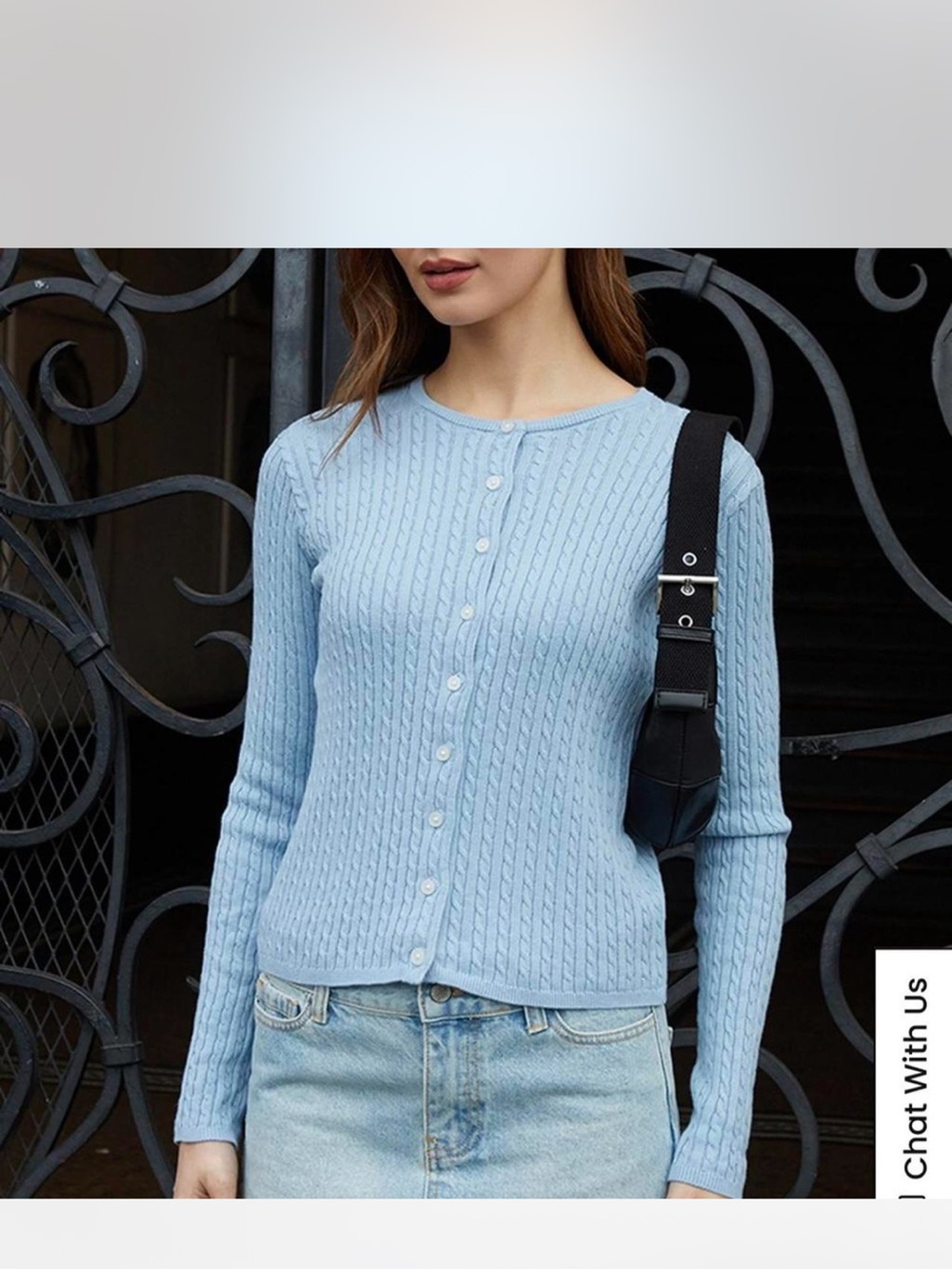 Brandy Melville Light Blue Cable-Knit Zoe Cardigan